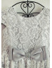 Gray Lace Cap Sleeves Decorative Bow Knee Length Flower Girl Dress 